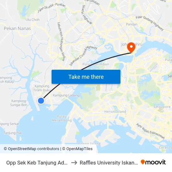 Opp Sek Keb Tanjung Adang to Raffles University Iskandar map