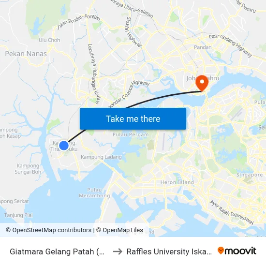 Giatmara Gelang Patah (Pulai) to Raffles University Iskandar map