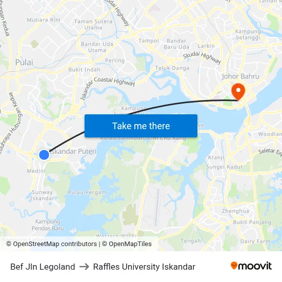 Bef Jln Legoland to Raffles University Iskandar map
