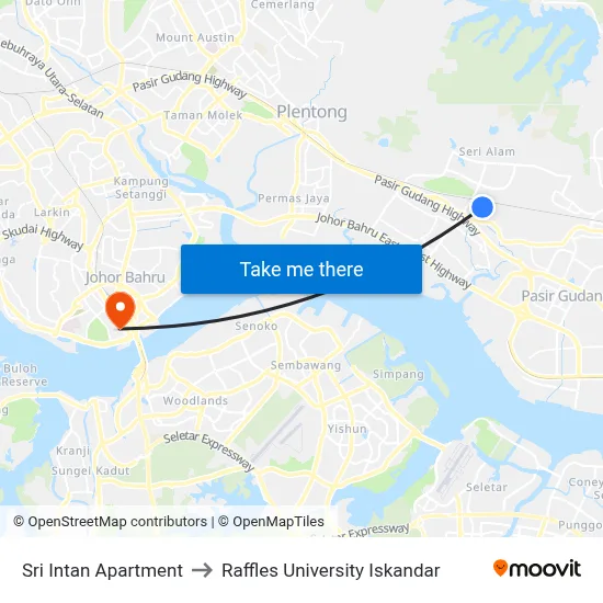 Sri Intan Apartment to Raffles University Iskandar map