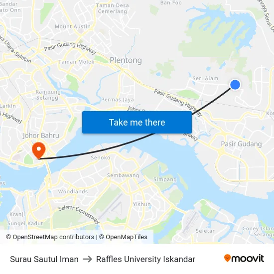 Surau Sautul Iman to Raffles University Iskandar map