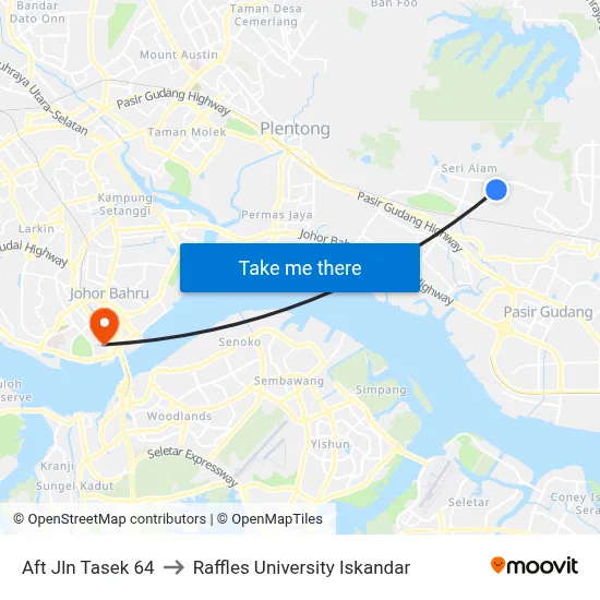 Aft Jln Tasek 64 to Raffles University Iskandar map