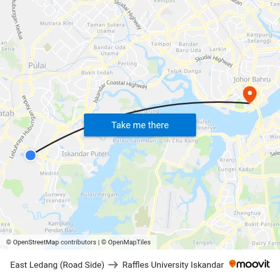 East Ledang (Road Side) to Raffles University Iskandar map