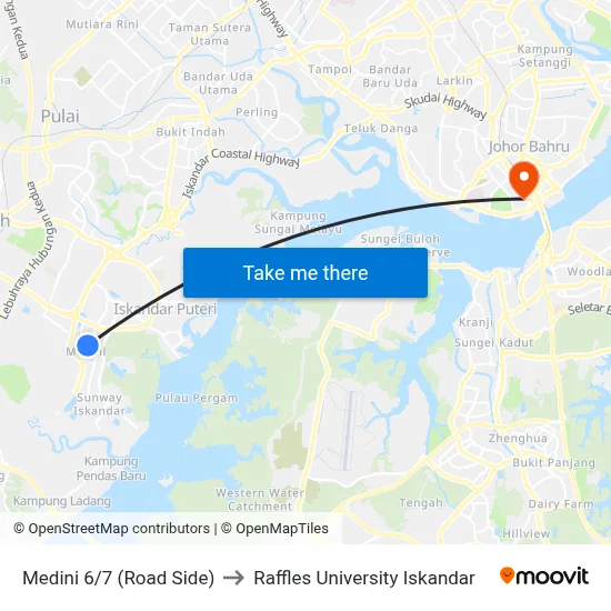 Medini 6/7 (Road Side) to Raffles University Iskandar map
