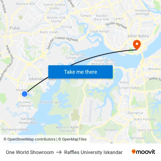 One World Showroom to Raffles University Iskandar map