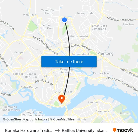 Bonaka Hardware Trading to Raffles University Iskandar map