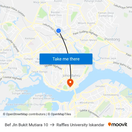 Bef Jln Bukit Mutiara 10 to Raffles University Iskandar map