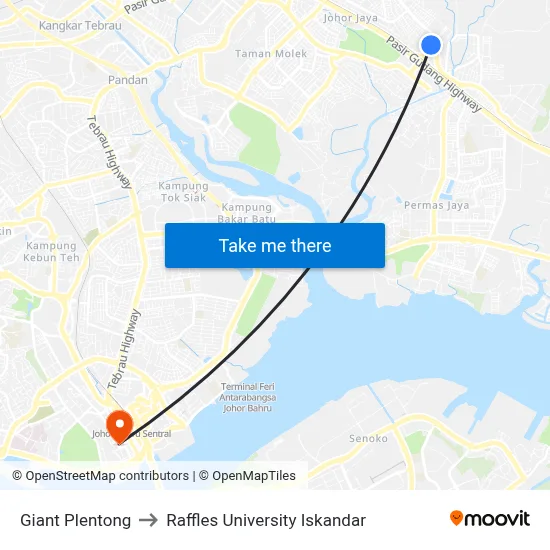 Giant Plentong to Raffles University Iskandar map