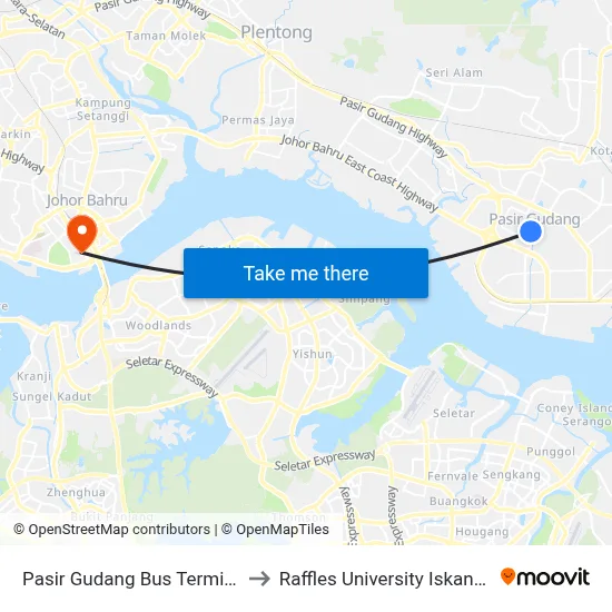 Pasir Gudang Bus Terminal to Raffles University Iskandar map