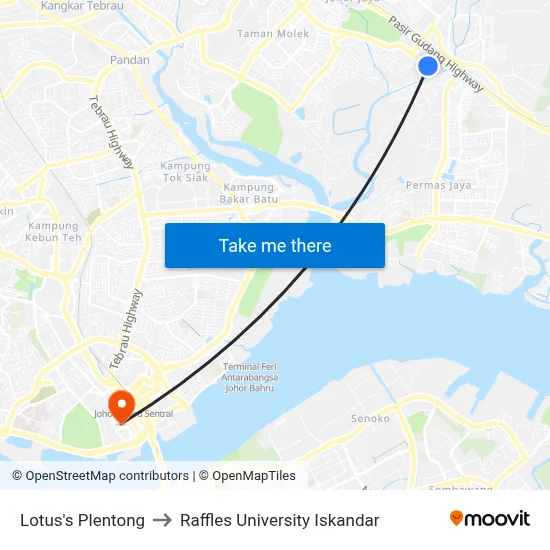Lotus's Plentong to Raffles University Iskandar map