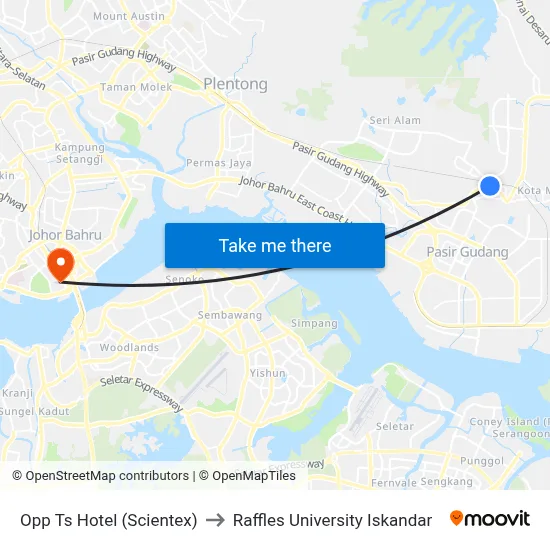 Opp Ts Hotel (Scientex) to Raffles University Iskandar map