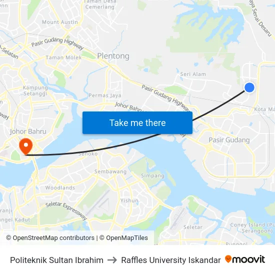 Politeknik Sultan Ibrahim to Raffles University Iskandar map