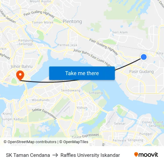 SK Taman Cendana to Raffles University Iskandar map