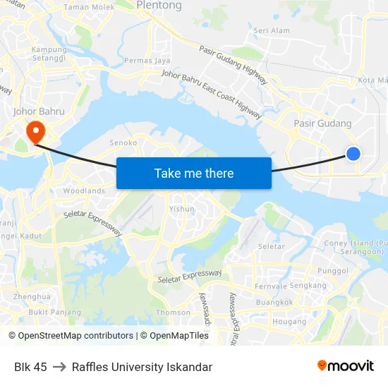 Blk 45 to Raffles University Iskandar map