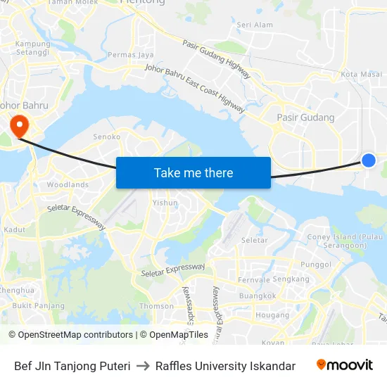 Bef Jln Tanjong Puteri to Raffles University Iskandar map