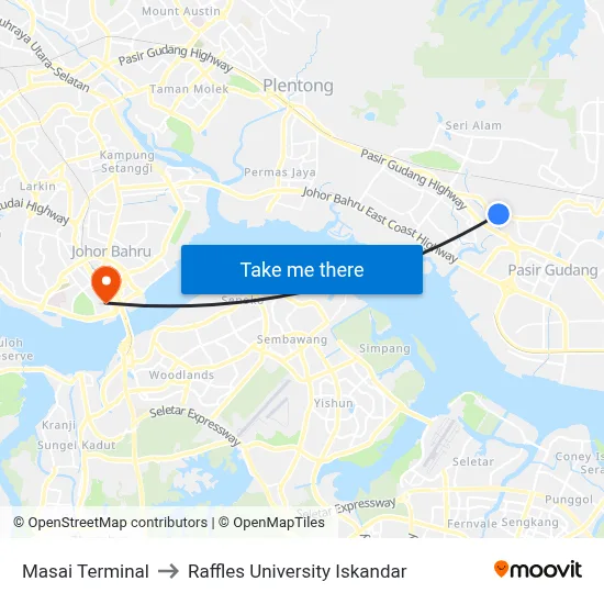 Masai Terminal to Raffles University Iskandar map