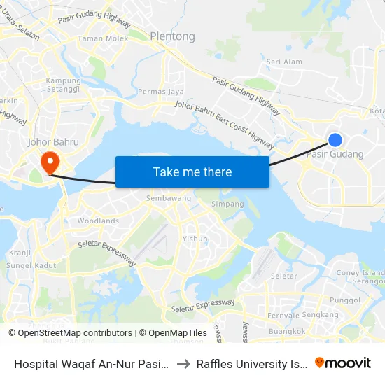 Hospital Waqaf An-Nur Pasir Gudang to Raffles University Iskandar map