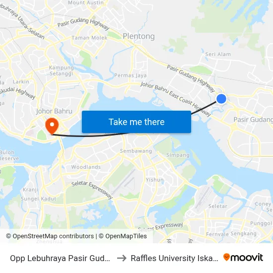 Opp Lebuhraya Pasir Gudang 2 to Raffles University Iskandar map