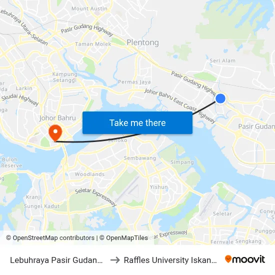 Lebuhraya Pasir Gudang 1 to Raffles University Iskandar map