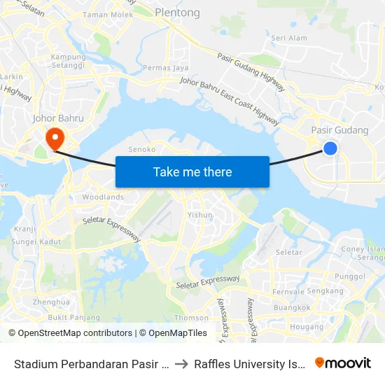 Stadium Perbandaran Pasir Gudang to Raffles University Iskandar map