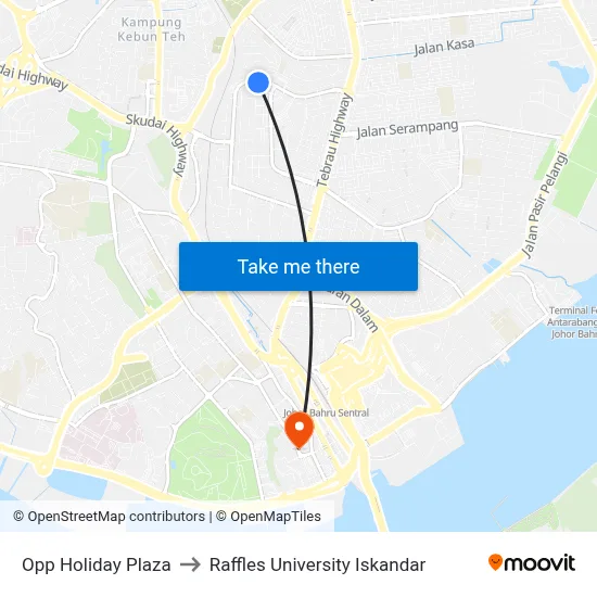 Opp Holiday Plaza to Raffles University Iskandar map