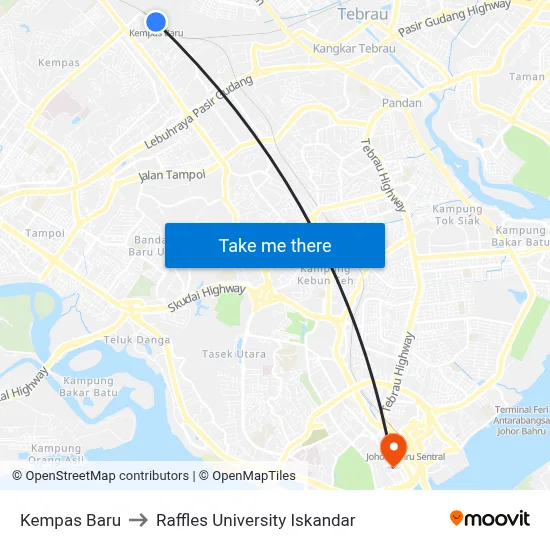 Kempas Baru to Raffles University Iskandar map