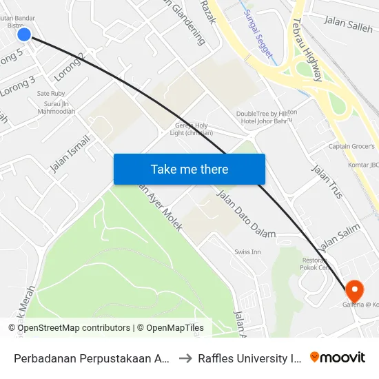Perbadanan Perpustakaan Awam Johor to Raffles University Iskandar map