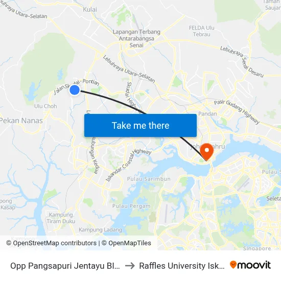 Opp Pangsapuri Jentayu Block B1 to Raffles University Iskandar map