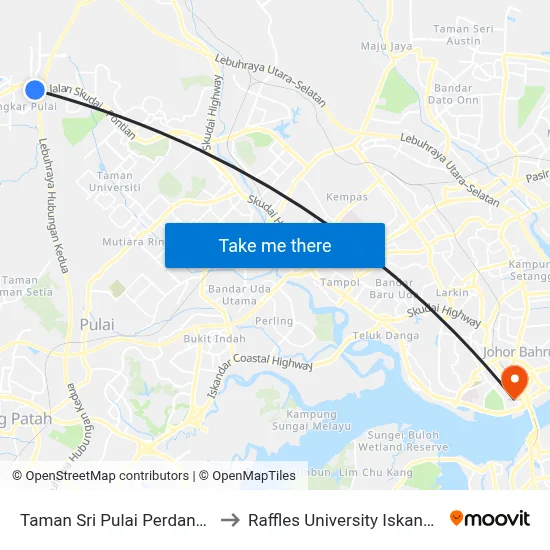 Taman Sri Pulai Perdana 2 to Raffles University Iskandar map