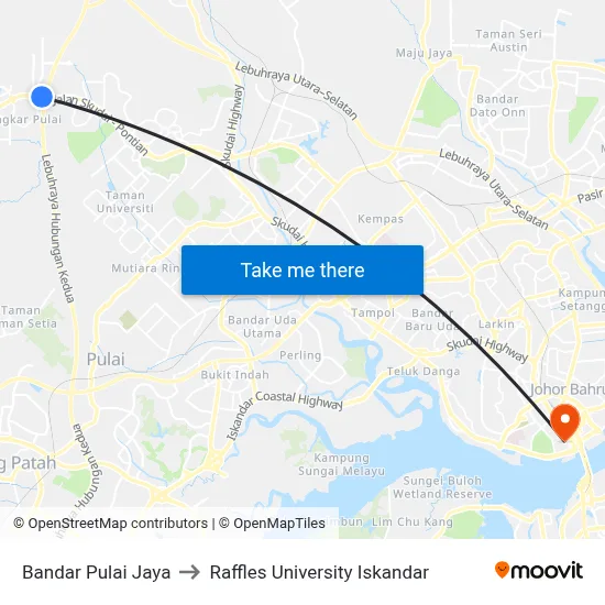 Bandar Pulai Jaya to Raffles University Iskandar map