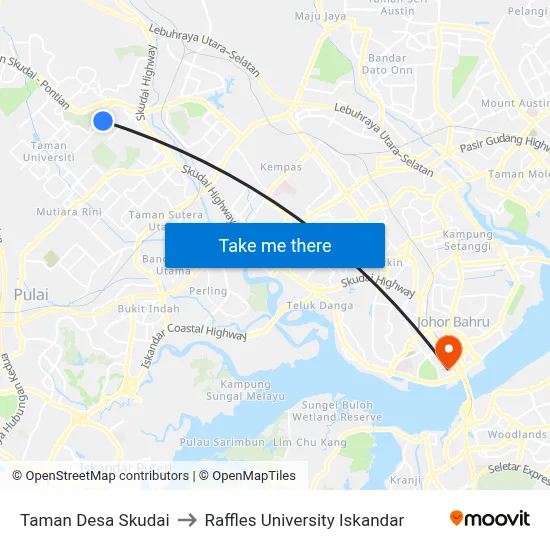 Taman Desa Skudai to Raffles University Iskandar map