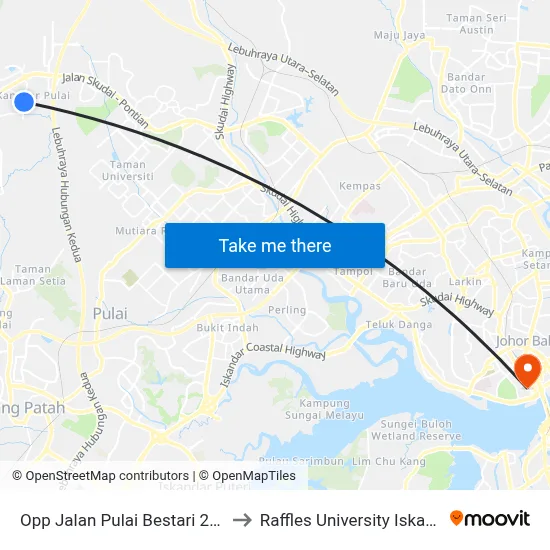 Opp Jalan Pulai Bestari 22 (2) to Raffles University Iskandar map