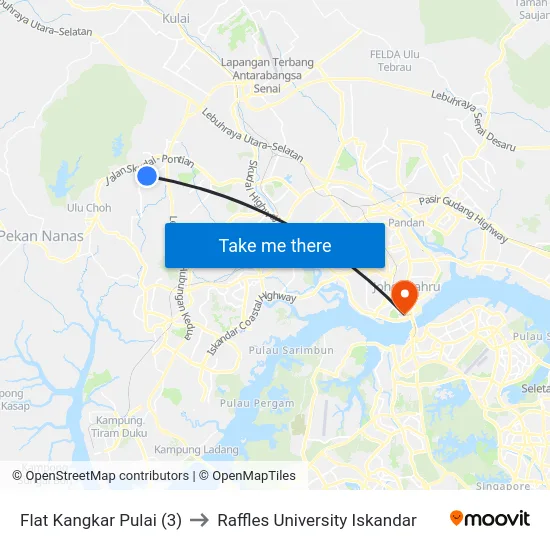 Flat Kangkar Pulai (3) to Raffles University Iskandar map