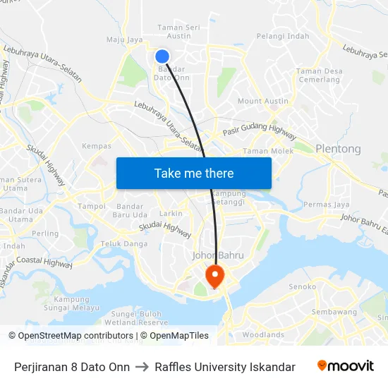 Perjiranan 8 Dato Onn to Raffles University Iskandar map