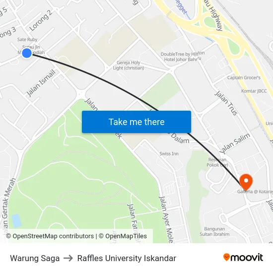 Warung Saga to Raffles University Iskandar map