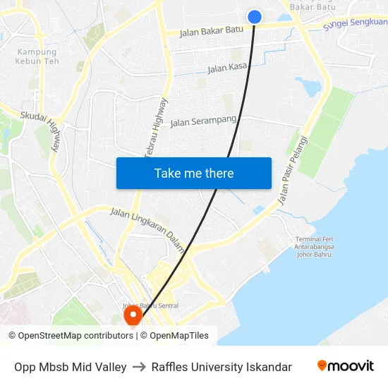 Opp Mbsb Mid Valley to Raffles University Iskandar map