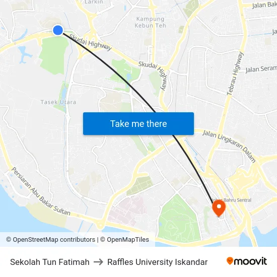 Sekolah Tun Fatimah to Raffles University Iskandar map