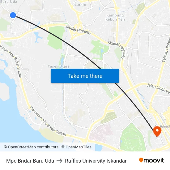 Mpc Bndar Baru Uda to Raffles University Iskandar map