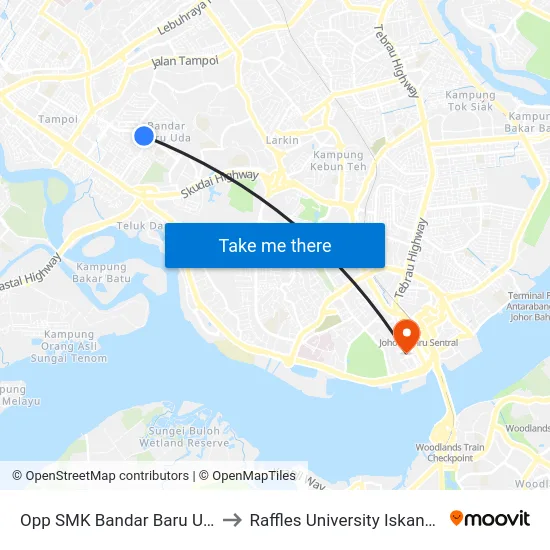 Opp SMK Bandar Baru Uda to Raffles University Iskandar map