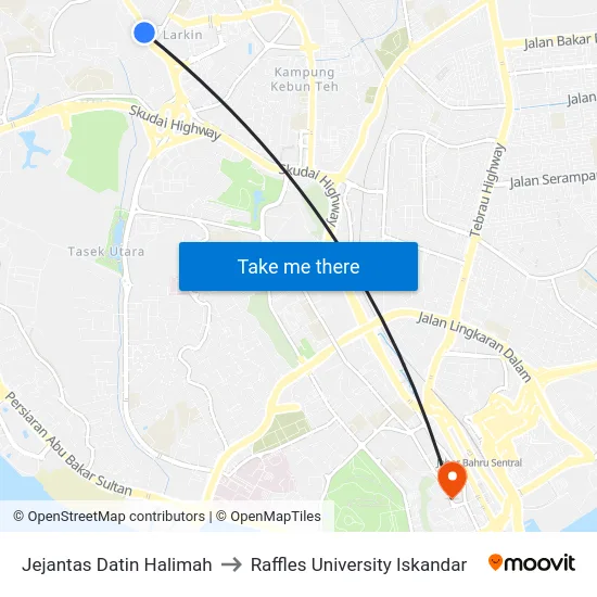 Jejantas Datin Halimah to Raffles University Iskandar map