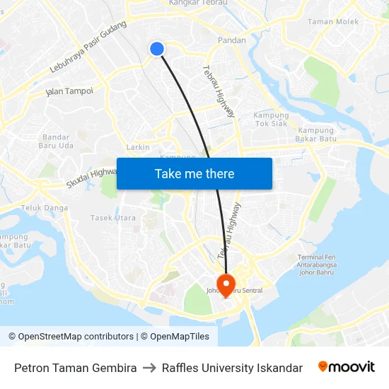 Petron Taman Gembira to Raffles University Iskandar map