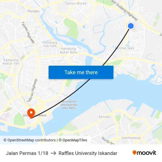 Jalan Permas 1/18 to Raffles University Iskandar map