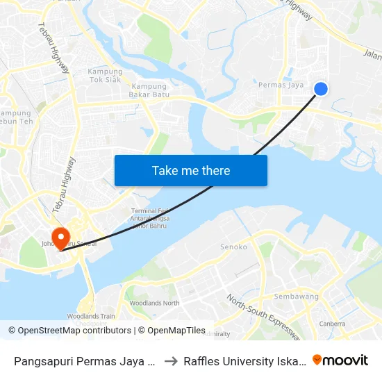 Pangsapuri Permas Jaya Zon 1 to Raffles University Iskandar map