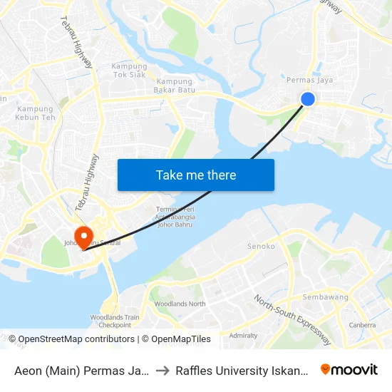 Aeon (Main) Permas Jaya to Raffles University Iskandar map