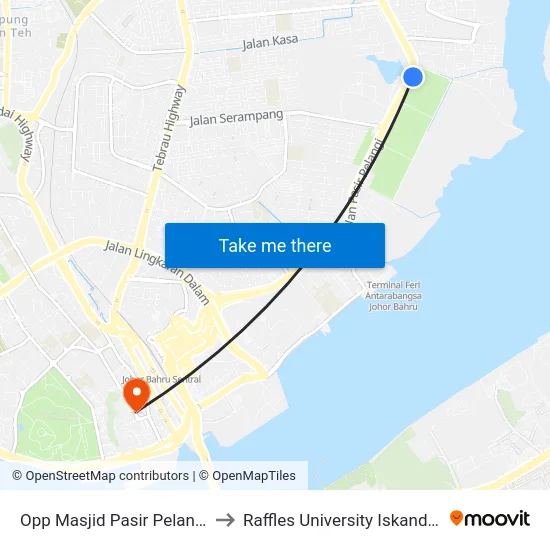Opp Masjid Pasir Pelangi to Raffles University Iskandar map