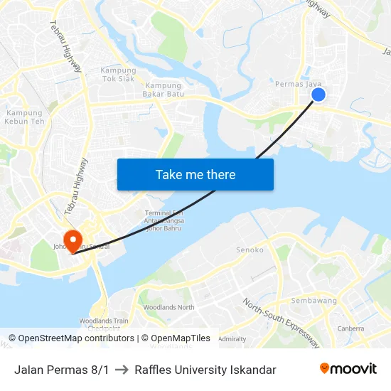 Jalan Permas 8/1 to Raffles University Iskandar map