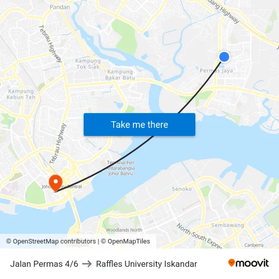 Jalan Permas 4/6 to Raffles University Iskandar map