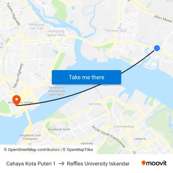 Cahaya Kota Puteri 1 to Raffles University Iskandar map