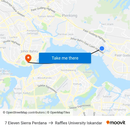 7 Eleven Sierra Perdana to Raffles University Iskandar map