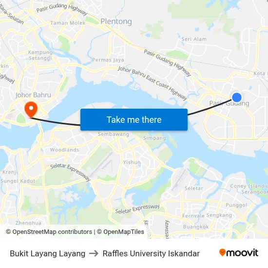 Bukit Layang Layang to Raffles University Iskandar map